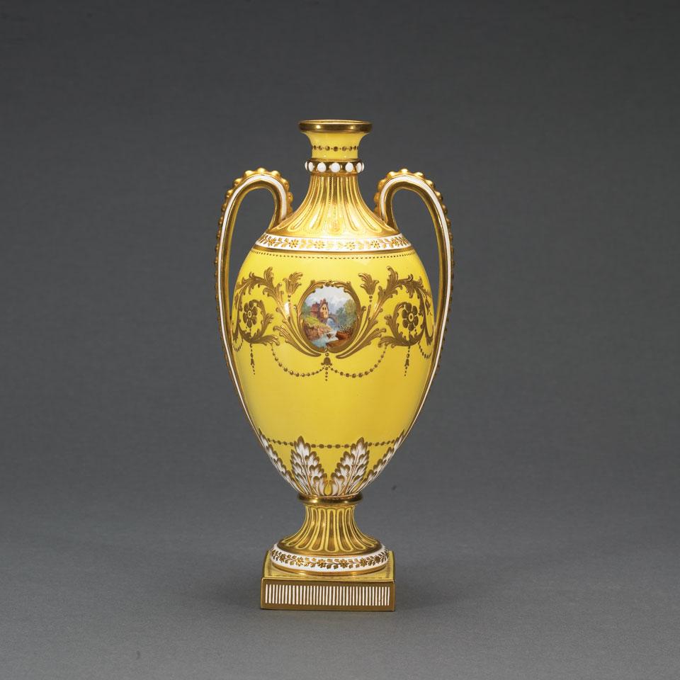 Mintons Yellow Ground Two-Handled Vase, c.1900