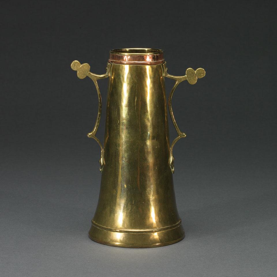Paul Beau Brass and Copper Two-Handled Vase, early 20th century