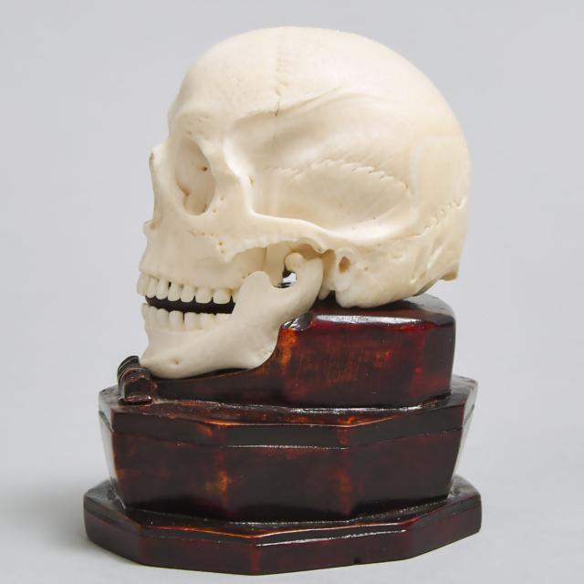 Japanese Carved Ivory Okimono Model of a Human Skull, early 20th century