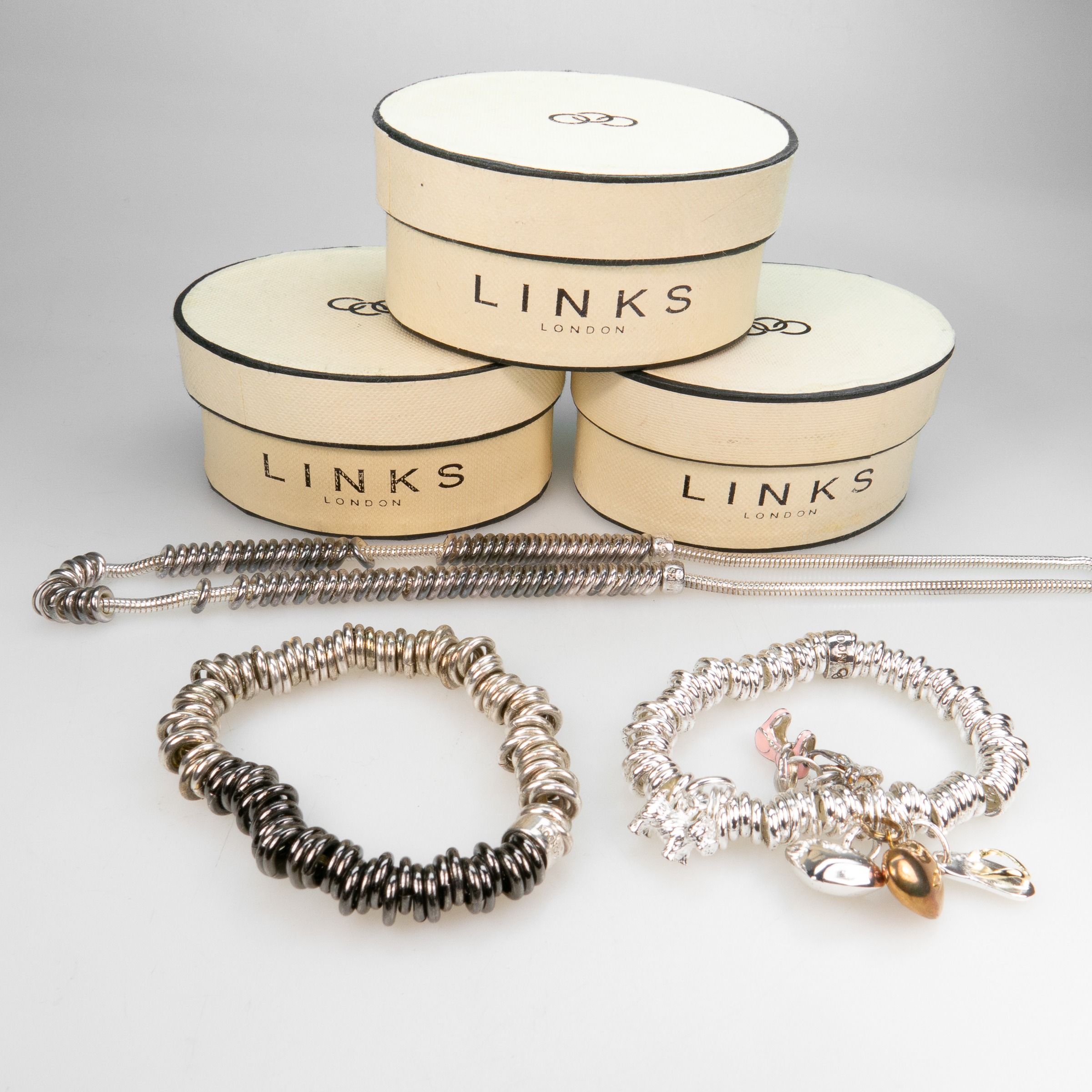 Links Of London Silver Tone Metal Necklace And Two Bracelets