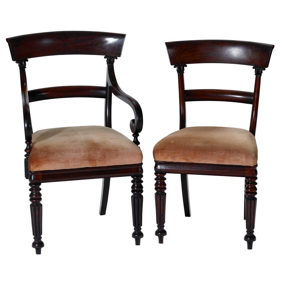 Set of Eight Late Georgian Mahogany Broad-back Dining Chairs 