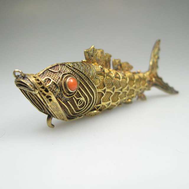 Chinese Silver Filigree Articulated Fish Pendant