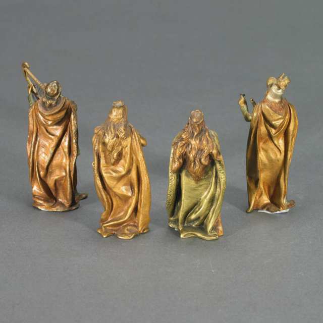Set of Four Small Franz Bergman, Austrian, Cold Painted Bronze  Medieval Figures, late 19th century