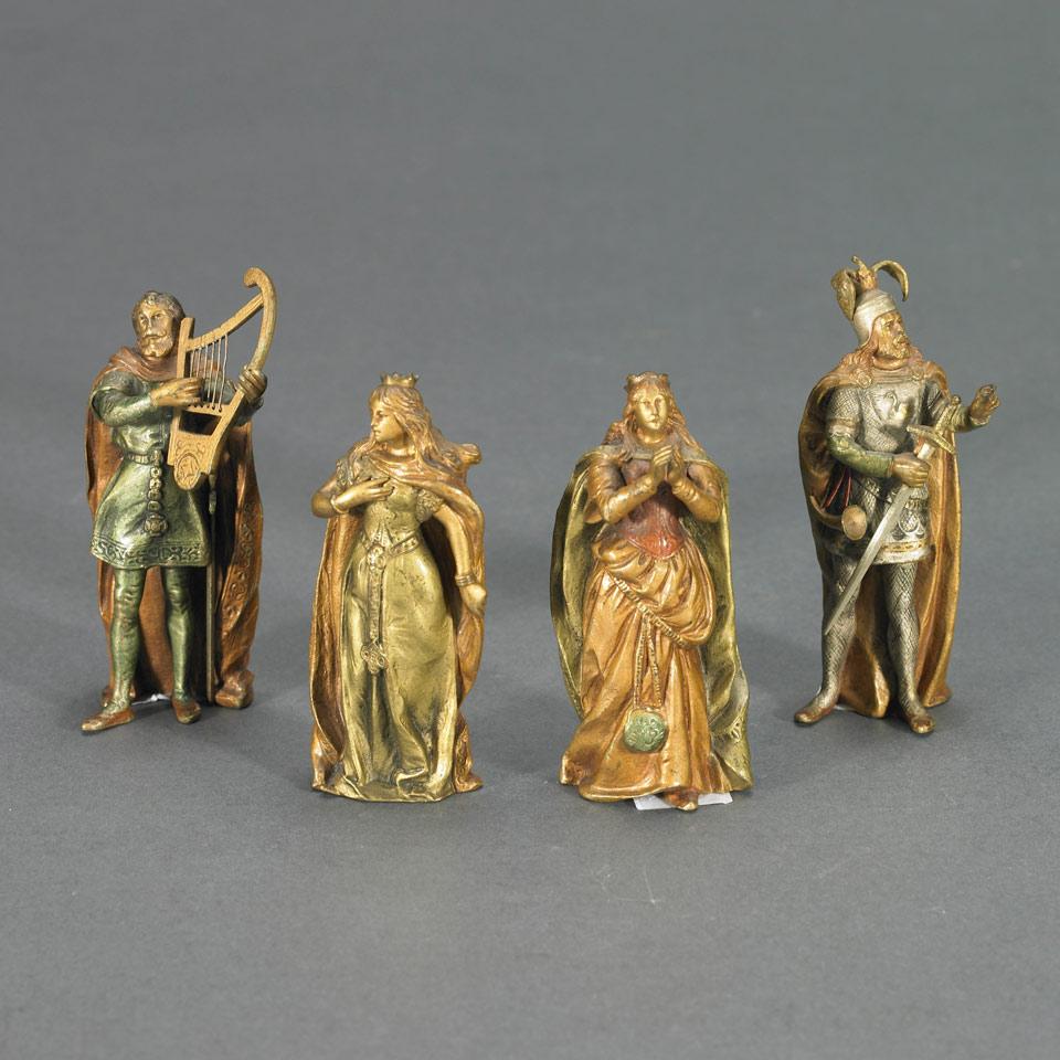 Set of Four Small Franz Bergman, Austrian, Cold Painted Bronze  Medieval Figures, late 19th century