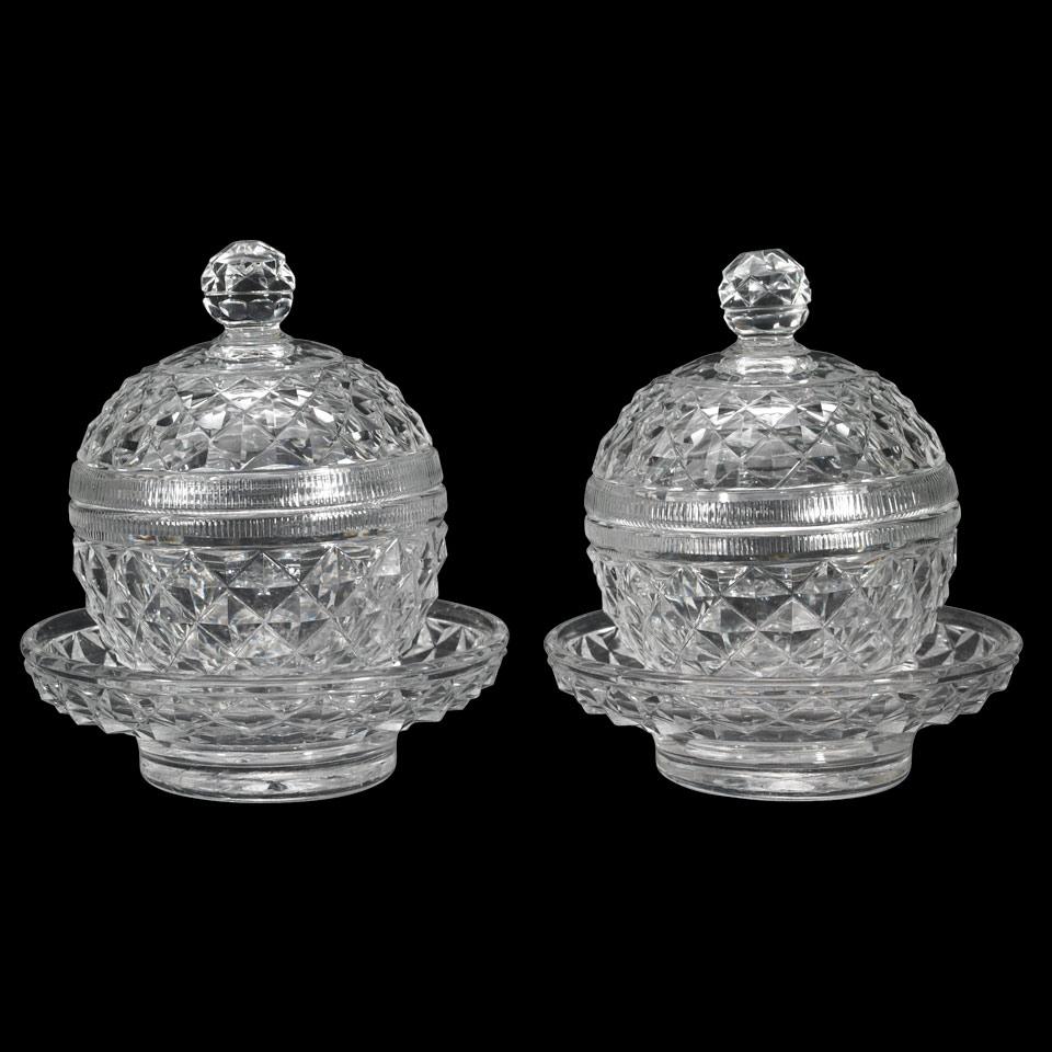 Pair of Cut Glass Covered Sweetmeats and Stands, late 19th/early 20th century