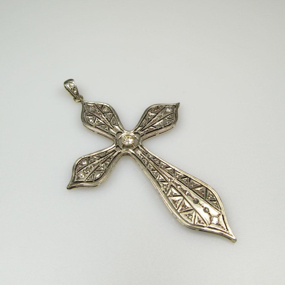18k Yellow Gold and Silver Topped Filigree Cross Pendant