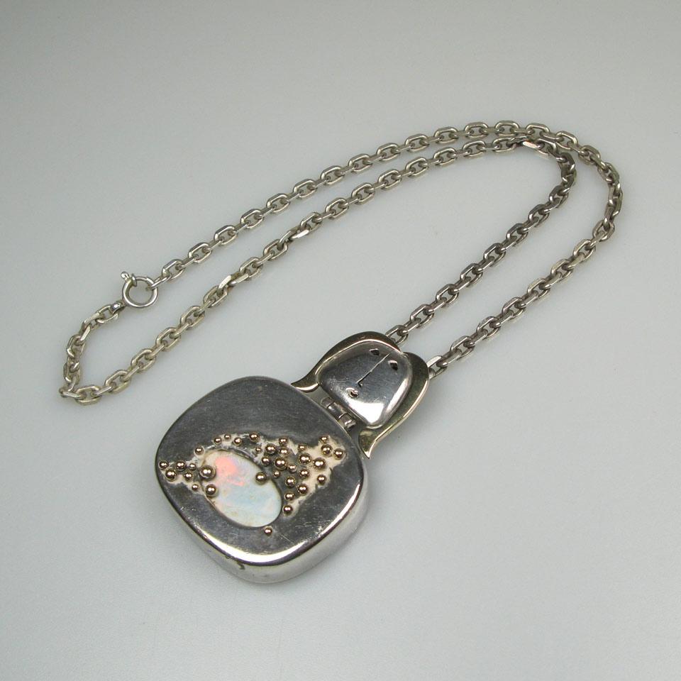 Walter Schluep Canadian  Silver Pendant And Chain, set with an opal panel