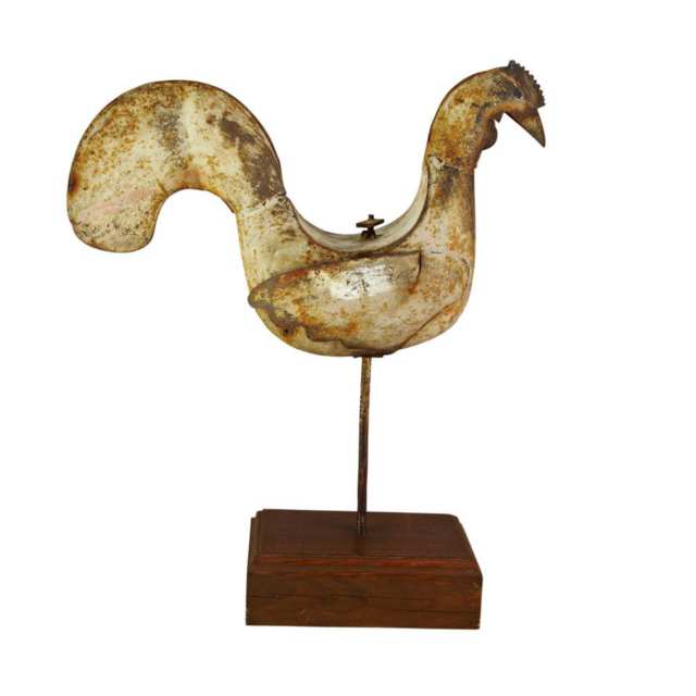 Quebec Painted Sheet Metal Rooster Weathervane Figure, 19th century