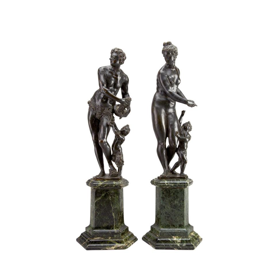 Pair of North Italian Bronze Figures, Aphrodite and Bacchus, late 16th early 17th century