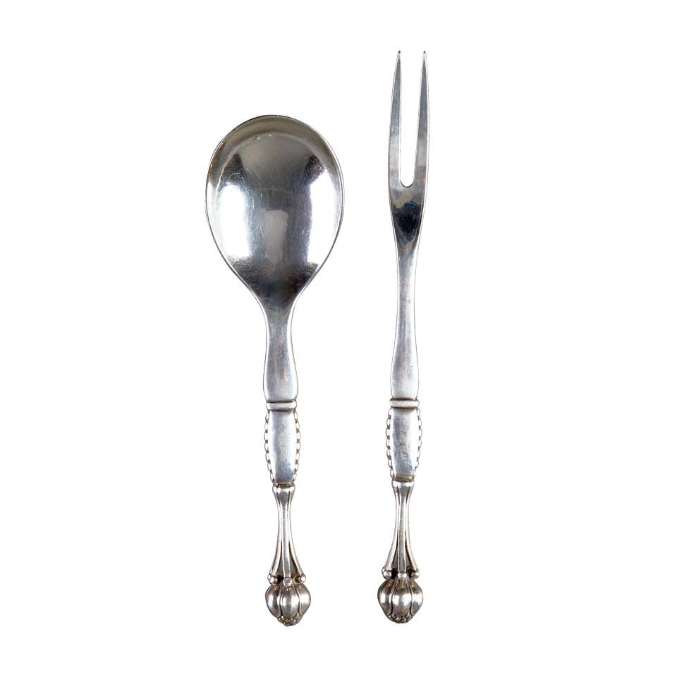 Danish Silver Serving Fork and Spoon, #38, Georg Jensen, Copenhagen, 1925/27
