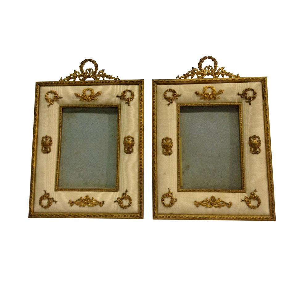 Pair of French Ormolu and Silk Picture Frames, mid 20th century