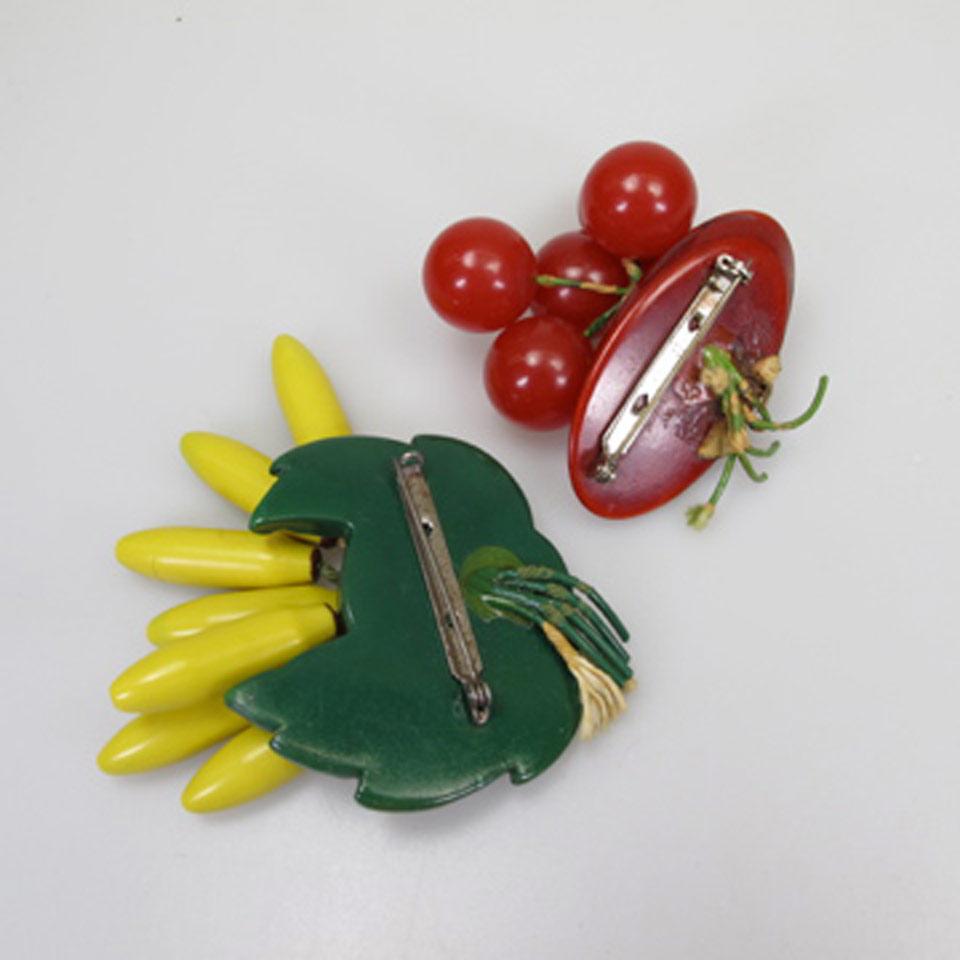 2 Carved And Over Dyed Bakelite Brooches