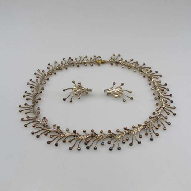 Tane Mexican Sterling Silver And Silver Gilt Necklace And Earrings