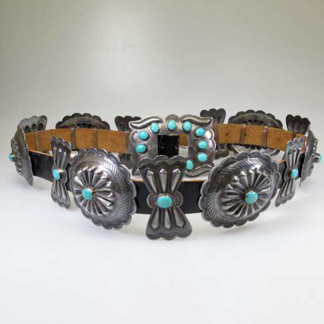 Marie Silver Navajo Sterling Silver And Leather Belt