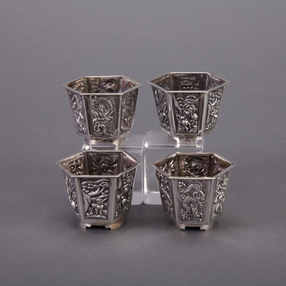 Two Pairs of Chinese Export Silver Miniature Cachepots, Shenkee, c.1900
