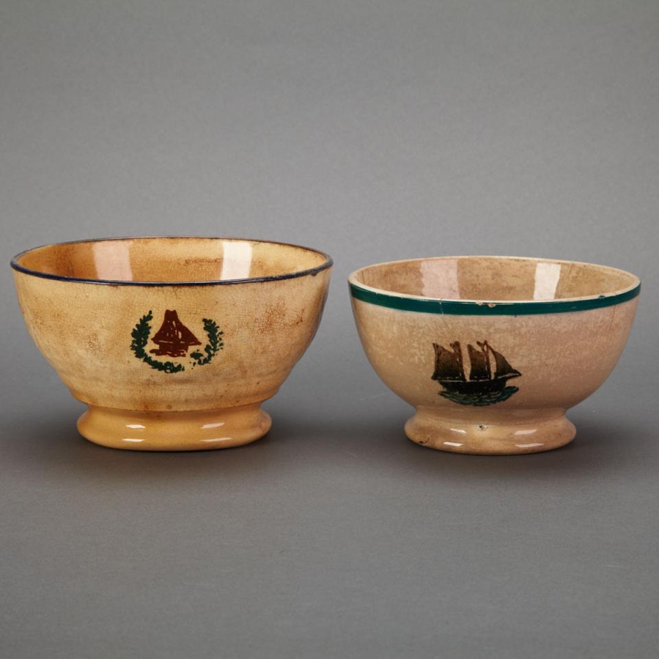 Two Ship Pattern Port Neuf Pottery Pattern Bowls, 19th century