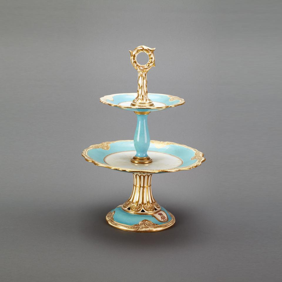 Chamberlain’s Worcester Turquoise and Gilt Banded Two-Tier Dessert Stand, c.1840