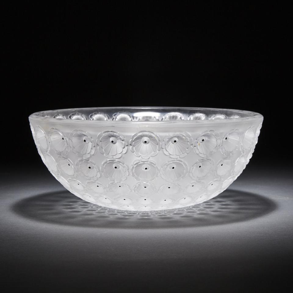 ‘Nemours’, Lalique Frosted and Enameled Glass Bowl, post-1945