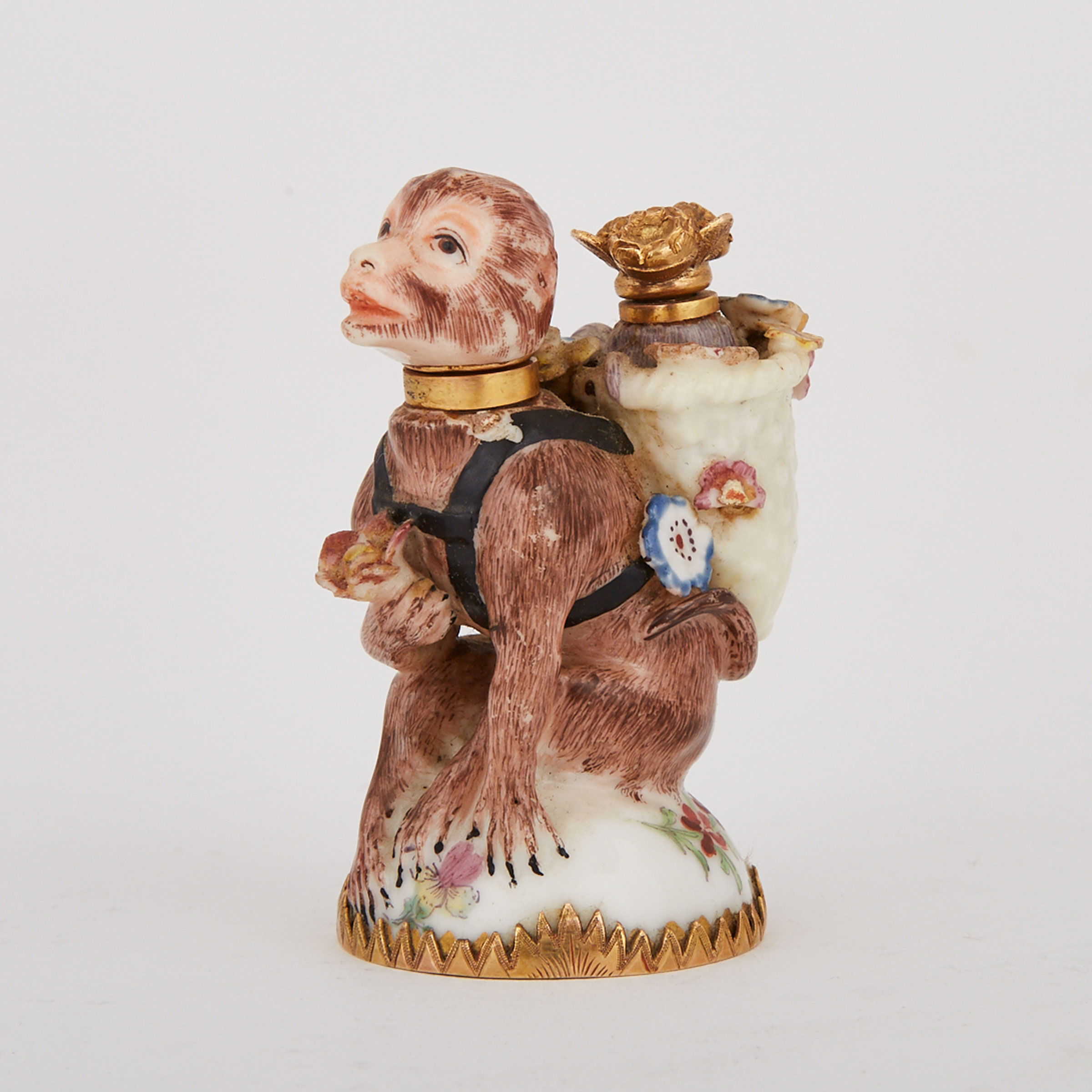 Chelsea Monkey with Basket Double Scent Bottle, c.1755