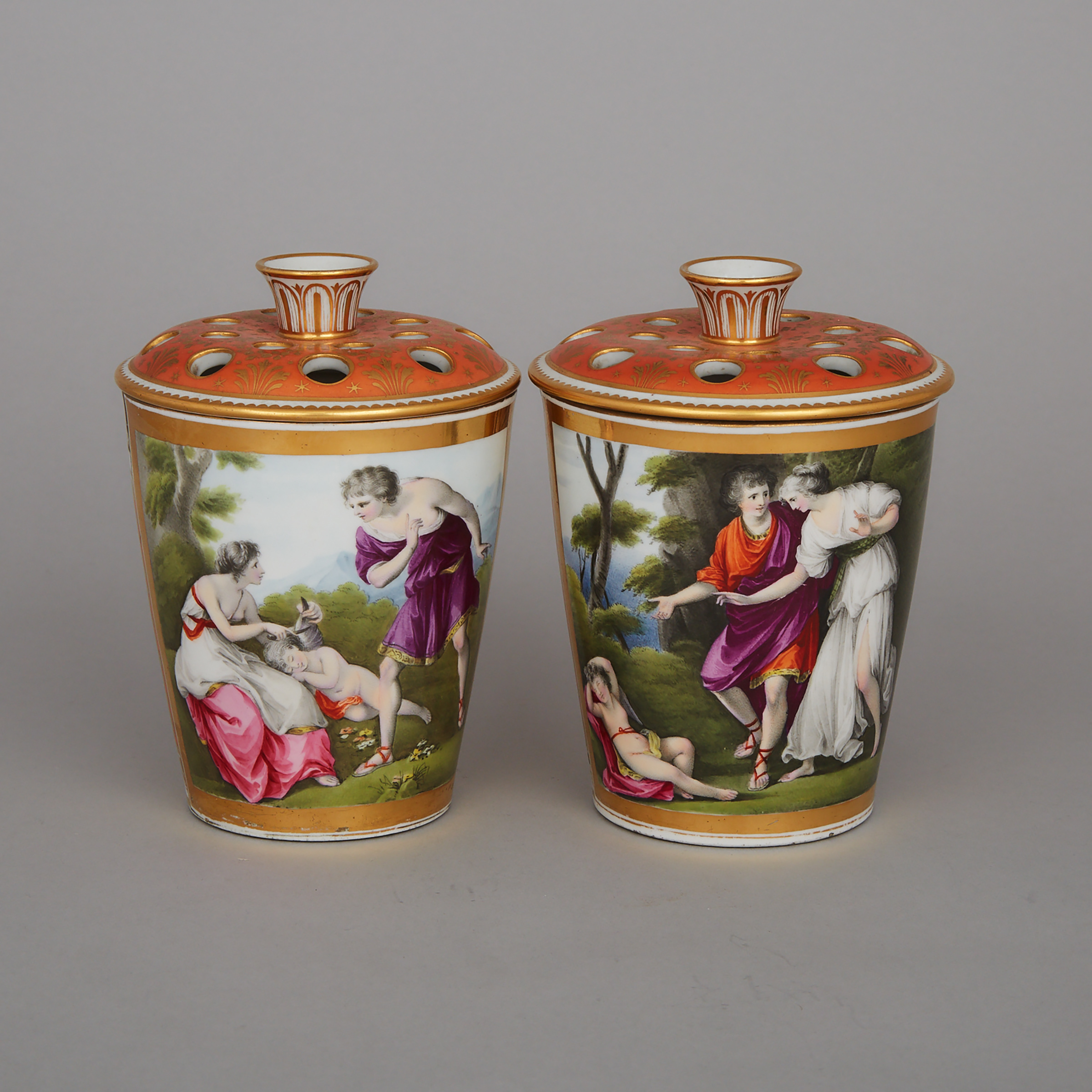 Pair of Chamberlains Worcester Orange and Gilt Ground Bough Pots, c.1800